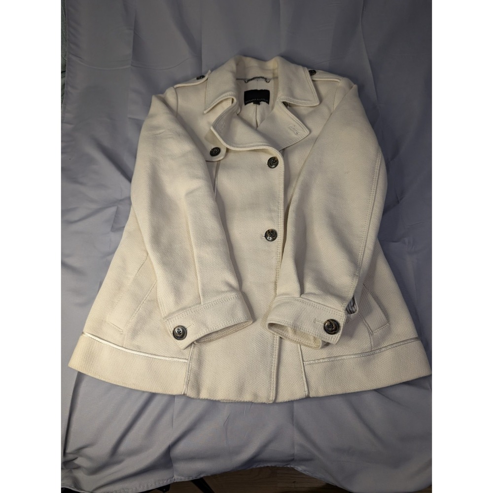 Banana Republic Ivory Moto Jacket Womens S Cotton Knit Structured Career NO Belt - Picture 3 of 12